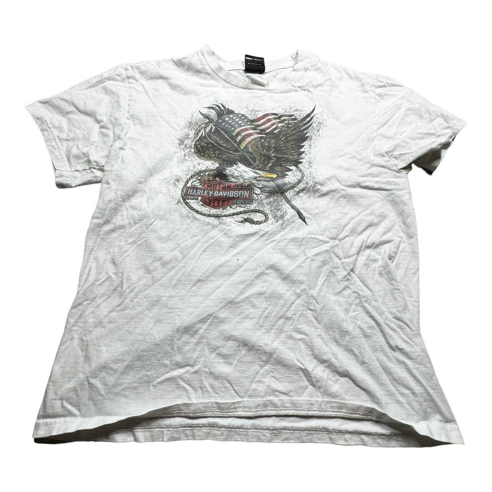 Harley Davidson Adult‎ T-Shirt Size Large Las Vegas Nevada Flag Eagle White
